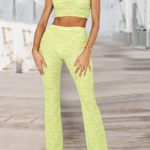 ECHOINE Lime Green Mesh Sheer 2 Piece Women's Outfit  Size S